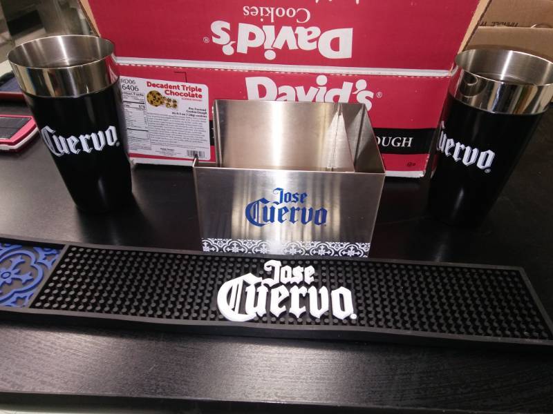 lot 3893 image: Cuervo Bar Mixing Glasses, Napkin Holder and Mats