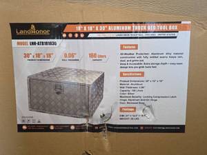 lot 5459 image: LandHonor 30x18x18 Aluminum Truck Bed Tool Box with Locking Latch