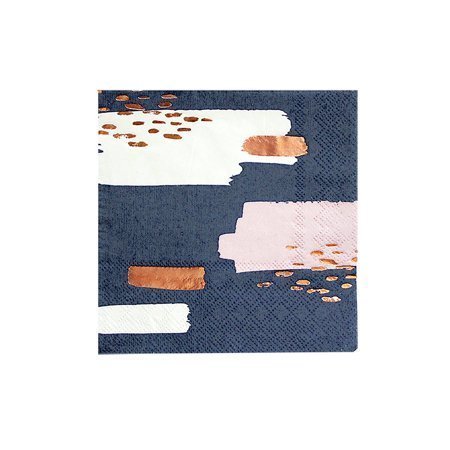 lot 64003 image: Harlow & Grey Erika Pale Pink Navy and White Abstract Cocktail Paper Napkins with Rose Gold Foil Decor 5 Folded 20 Count