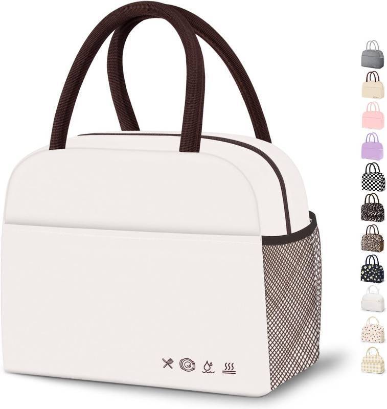 lot 64114 image: DALINDA Lunch Bag Lunch Box for Women Men Reusable Insulated Lunch Tote Bag, Handbags Case High Capacity for Travel Work Picnic,white