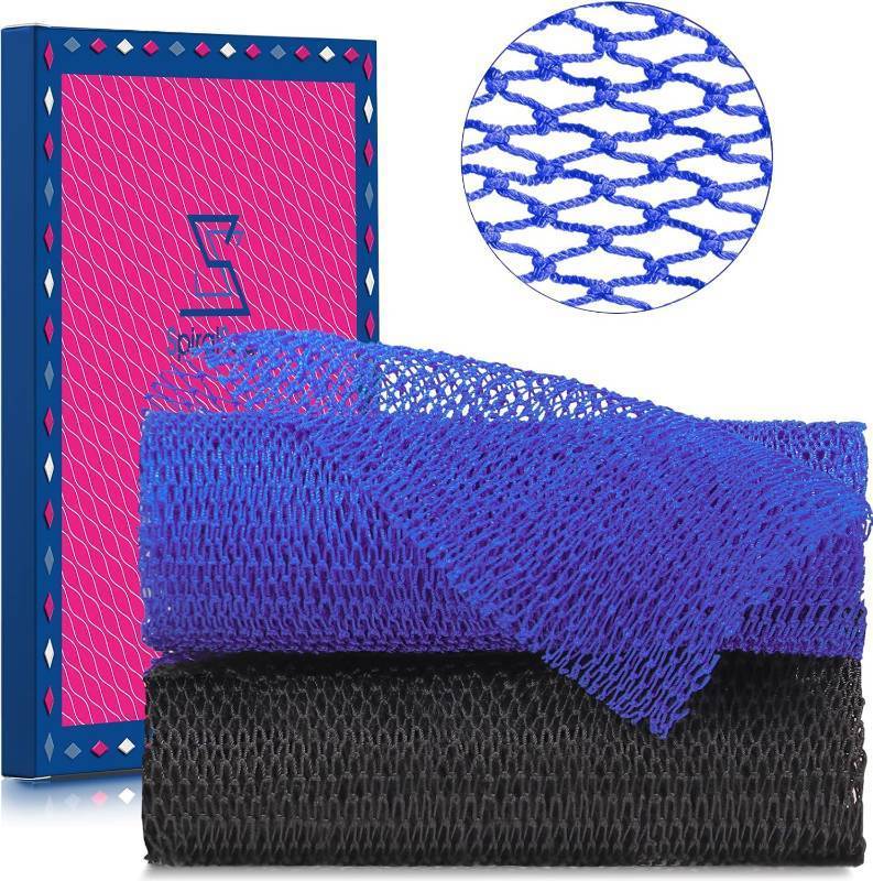 lot 64149 image: 2 Pieces African Net Sponge Authentic   Real Authentic Exfoliating Bath Sponges for Silky Smooth Skin, Deep Cleansing Mesh for Full Body, Quick-Drying & Travel-Friendly Blue Black
