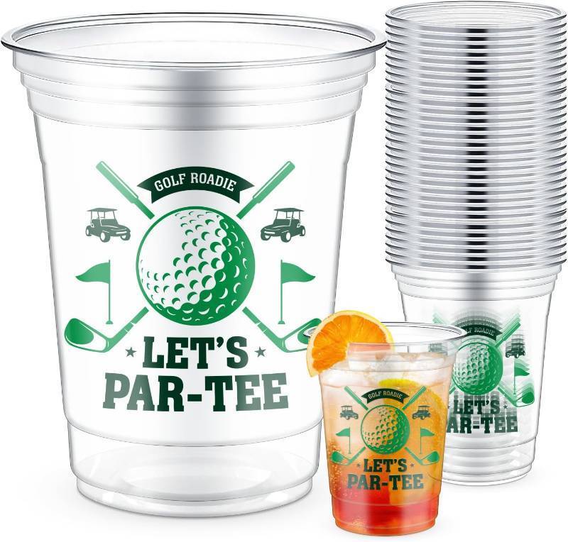 lot 64203 image: M AMFEOV 50pcs Golf Themed Cups Party Supplies 16 oz Clear Plastic Golf Party Cups for Birthday Party Decorations Game Day Family School Holiday Sports Events