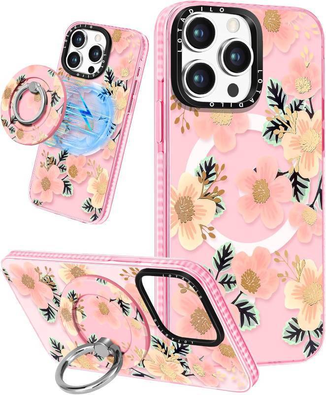lot 64240 image: Lotadilo Cute Case for iPhone 11 Pro Max for Women Girls - Funny Design Compatible with Magsafe Magnetic Ring Holder Kickstand Cherry Blossom Pattern TPU Phone Covers for iPhone 11 Pro Max Phone Case