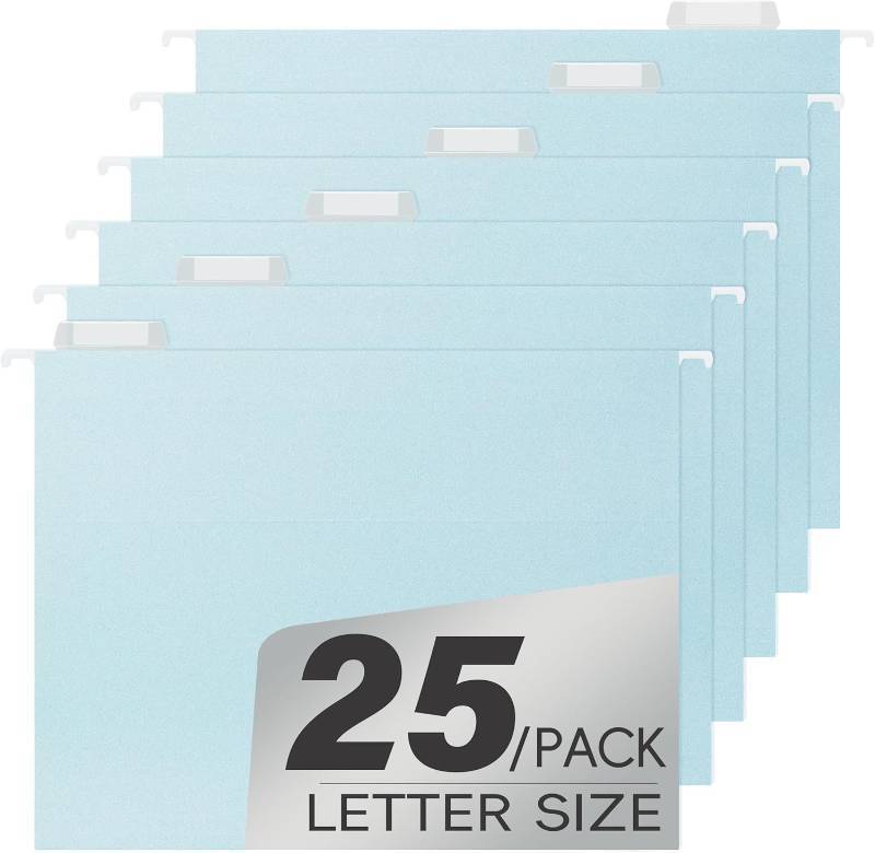 lot 64266 image: High Capacity Blue Hanging File Folders,Pastel Colors,Heavy Duty for Filing Cabinet,Insertable Tabs,Letter Size-25 Pack