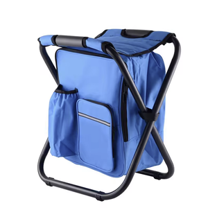 lot 88657 image: Folding Stool Insulated Cooler Bag Backpack Chair Beach Fishing Camping Hiking BLUE