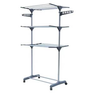 lot 88658 image: Foldable Clothes Drying Rack With Wheels 3 Tier Expandable Movable Gray