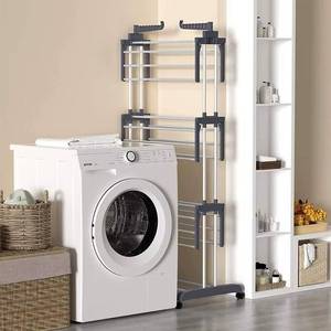 Foldable Clothes Drying Rack With Wheels 3 Tier Expandable Movable Gray
