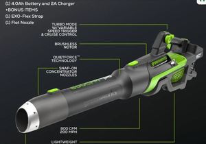lot 1002 image: Greenworks 80V PRO 800 CFM Cordless Leaf Blower with Battery and Charger - Retail $389