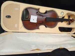lot 1022 image: Ceciliec Acoustic Violin 44 Full Size, Solid Wood Fiddle for Beginners Adults, Ebony Fitted Satin Antique Finish Violin Starter Kit with Hard Case - Retail $76