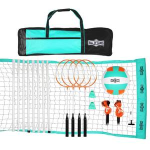lot 1023 image: Hall of Games 20-ft Outdoor Volleyball and Badminton Net with Carrying Bag Accessories Set and Adjustable Steel Poles Perfect for Backyards - Retail $55