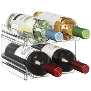 lot 1028 image: Lifewit Plastic Stackable Wine Rack for Refrigerator, Cabinet, Countertop,Wine Bottle Holder, Water Bottle Organizer for Fridge, Pantry, Hold 4 Bottles - Retail $15