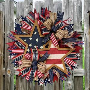lot 1031 image: 17.7 Inch Patriotic Wreath Patriotic Independence Day Memorial Day Front Door Wreath Holiday Celebration Wreath 4th of July Independence Day Wreath Memorial Day Decoration (17.7 inch Wreath) - Retail $0