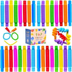 lot 1038 image: 32Pack Pop Tubes, Fidget Tubes for Children and Adult Sensory Fidget Toy Set for Stress and Anxiety Relief Educational Learning Toys for Kids - Retail $8
