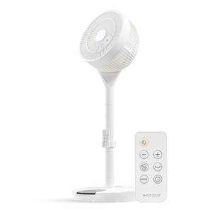 lot 1044 image: IRIS USA WOOZOO Pedestal Standing Fan, 360 Oscillating Fan, Vortex Fan, DC Motor Quiet and Eco Friendly, Remote Equipped 5-in-1 Fan with Timer 12 Speed Settings, Touch Panel, Height Adjustable, White - Retail $130
