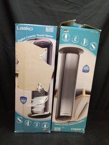 lot 1093 image: Set of 2 - Lasko 22  Digital Ceramic Tower Space Heater with Child Lock and Remote - Retail $165