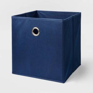lot 1105 image: (2) 11 Fabric Cube Storage Bin Navy Blue - Room Essentials Square, 11 Inch System, 25 lb Capacity, Folds Flat - Retail $20