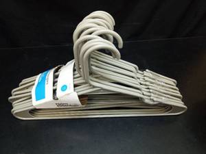 lot 1114 image: Grey Plastic Clothing Hangers Set - Retail $15