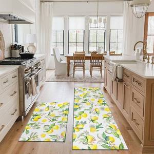 lot 1122 image: Lemon Kitchen Rugs Set of 2, Farmhouse Lemon Kitchen Rugs and Mats Non-Slip Washable,Yellow Kitchen Decor Floor Mats for Kitchen Sink Laundry Room, 17x3017x47 Inch - Retail $23
