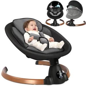 lot 1123 image: Babyeap Baby Swing for Infants - 5-Point Harness,5 Sway Speed,10 Lullabies(Black) - Retail $151