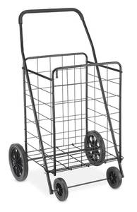 lot 1126 image: Whitmor Extra Large Utility Foldable Shopping Cart with Wheels, 100 Lb Capacity, Heavy Duty Grocery Cart with Steel Frame, Foam Handle, Rolling Collapsible Utility Trolley for Grocery, Laundry, Black - Retail $50