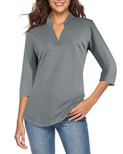 lot 2092 image: Womens 34 Sleeve V Neck Tops Casual Tunic Blouse Loose Shirt Gray Med Retail $28