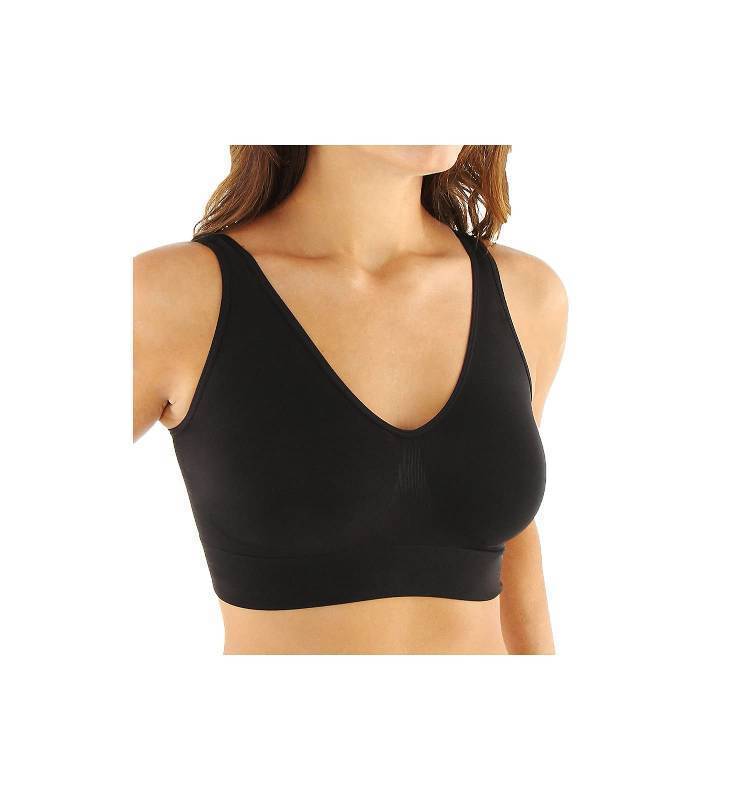 lot 2093 image: Pure Comfort Light Support Pullover Wireless T-shirt With Moisture-wicking Bra, Black, 6X-Large US Retail $24