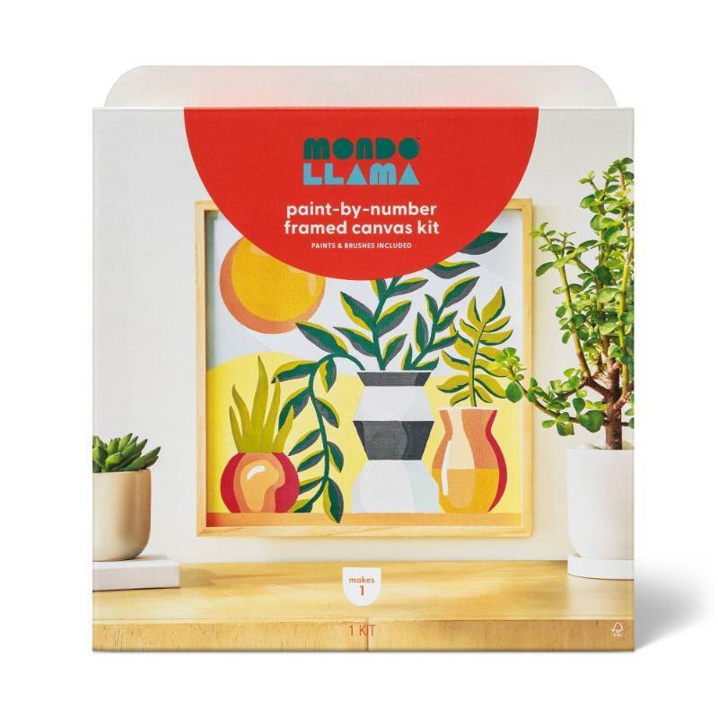 lot 2021 image: Boho Potted Plants Paint by Number Painting Kit - Mondo Llama Adult Craft Activity, Canvas & Acrylic Paints - Retail $20
