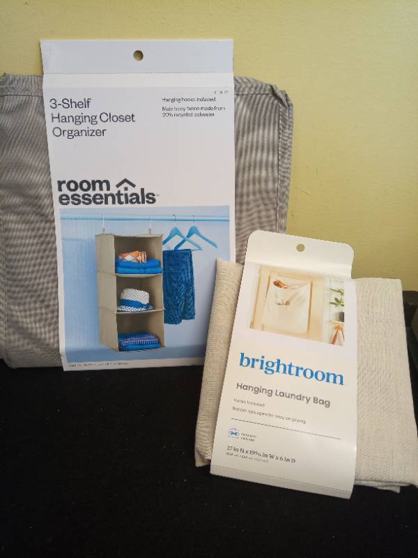 lot 2002 image: Canvas Over The Door Laundry Hamper - Brightroom�� Hanging Clothes Sorter, Kids Hamper, 45L Capacity, Beige