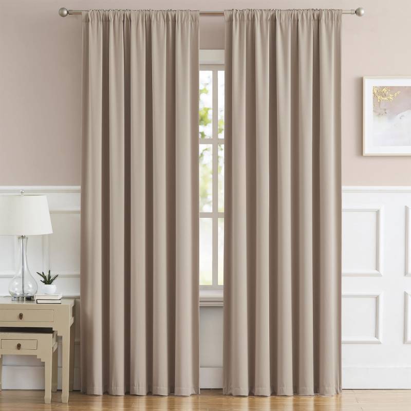 lot 2073 image: DUALIFE Bedroom Room Darkening Curtains Warm Taupe - Baby Room Curtains 90 Inches Long Triple Weave Microfiber Room Darkening PanelsDrapes for Kids Room (TaupeRose Tan, 1 Pair, 52x90 inch)&nbsp