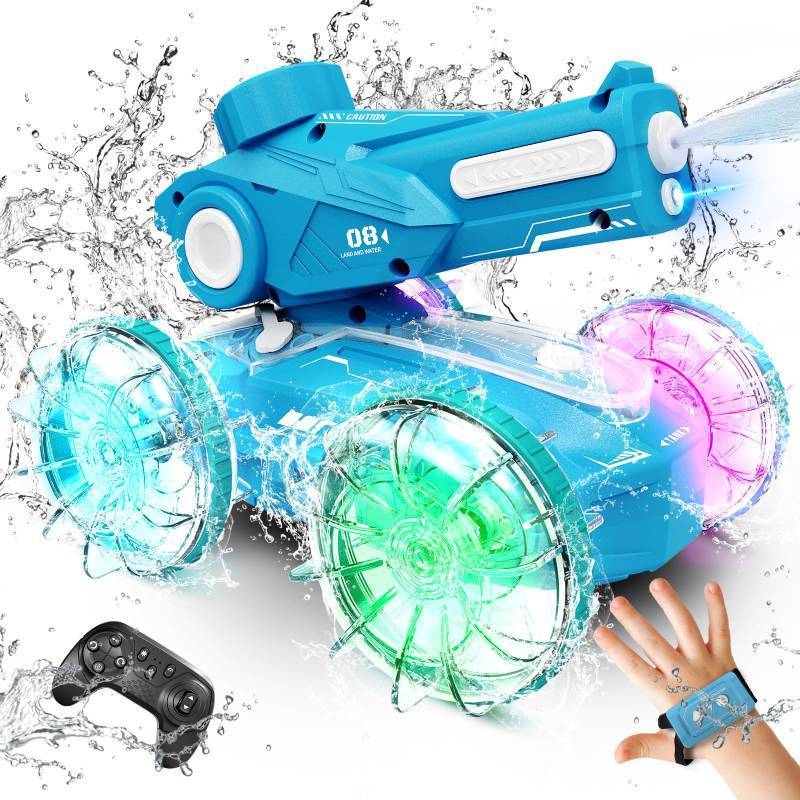 lot 2075 image: Tecnock Amphibious Remote Control Car, 4WD Water Squirt Gesture Sensing RC Car, 2.4GHz RC Boat with LED Lights, Pool Toys Gift for Boys Girls Ages 6&nbsp
