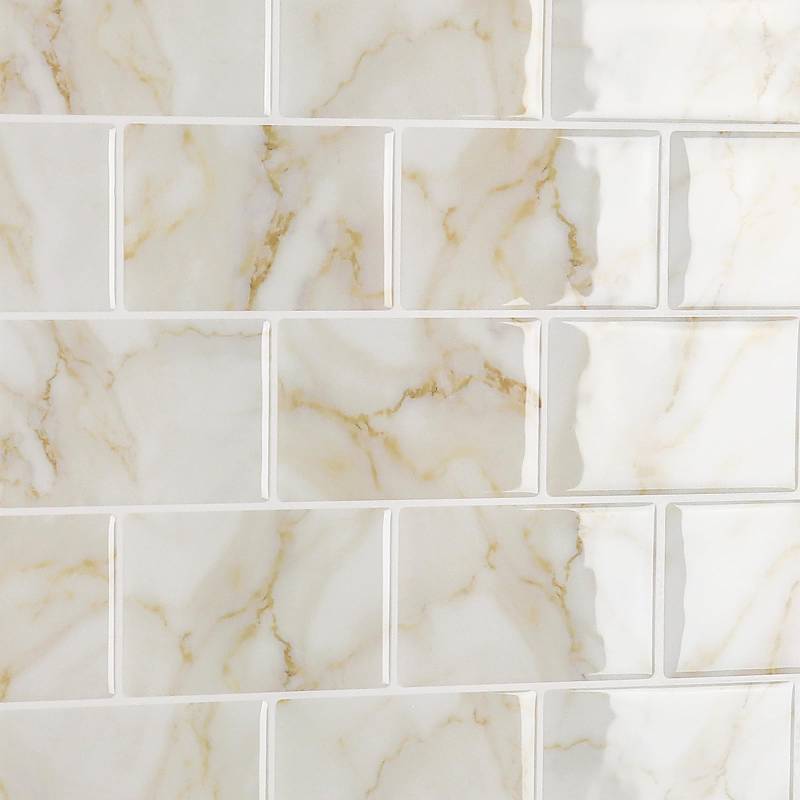 lot 2076 image: CRE8TIVE 14 Sheets Peel and Stick Backsplash Tile for Kitchen 12x12 Yellow Marble Subway Tile Back Splash Stick on Tiles Self Adhesive Wall Tiles 3D Tile Stickers for Kitchen Bathroom Fireplace - Retail $60