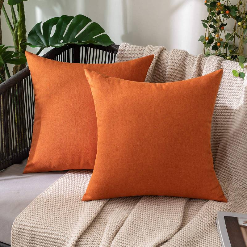lot 2078 image: MIULEE Pack of 2 Decorative Outdoor Solid Waterproof Throw Pillow Covers Polyester Linen Garden Farmhouse Cushion Cases for Patio Tent Balcony Couch Sofa 20x20 inch Orange&nbsp