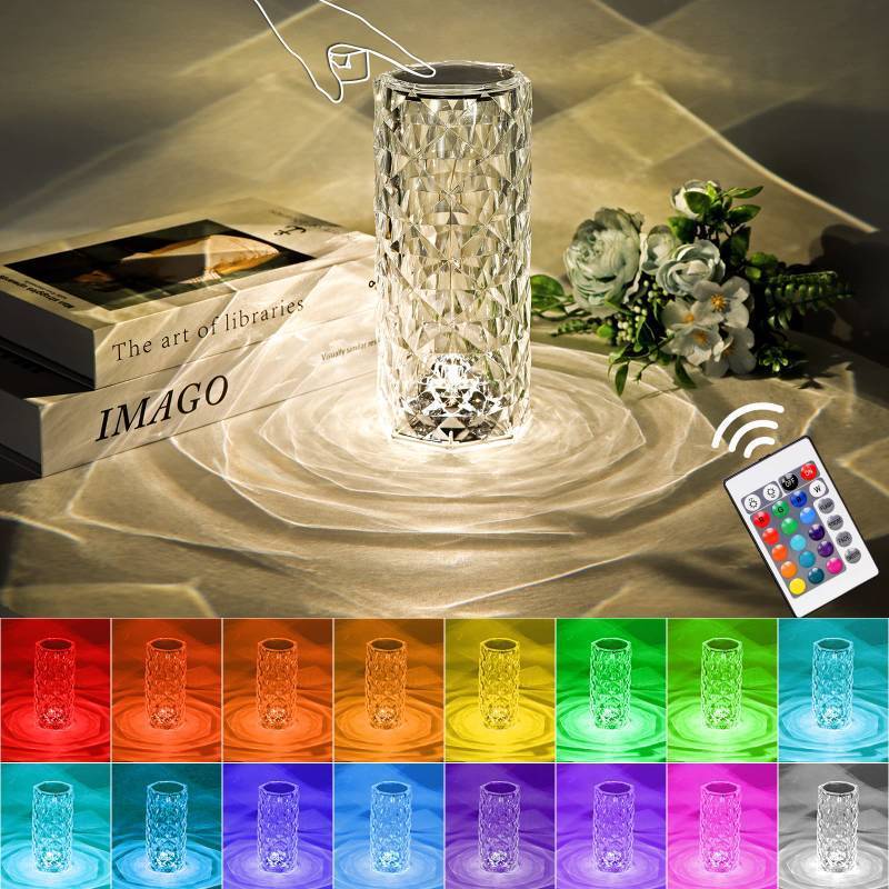 lot 2090 image: Crystal Lamp,Touch Control Table Lamp,Crystal Rose Lamp with 16 Colors,RGB Night Light with USB & Remote Control,LED Diamond Touch Lamp for Bedroom, Rechargeable Desk Light, Birthday Gift - Retail $16