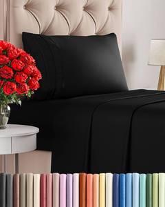 lot 2100 image: Twin Size 3 Piece Sheet Set - Comfy Breathable & Cooling Sheets - Hotel Luxury Bed Sheets for Women & Men - Deep Pockets, Easy-Fit, Extra Soft and Wrinkle Free Sheets - Black Oeko-Tex Bed Sheet Set - Retail $30