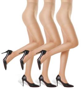lot 2104 image: Pedagana 3 Pairs Womens Sheer Tights -Control Top Pantyhose with Reinforced Toes(Nude, M) - Retail $9