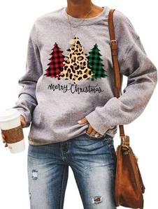lot 2110 image: Merry Christmas Sweatshirt Women Christmas Tree Graphic Shirt Leopard Printed Xmas Holiday Long Sleeve Crewneck Pullover - Retail $21