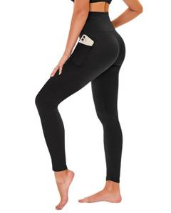 lot 2117 image: High Waisted Leggings for Women - No See Through Tummy Control Cycling Workout Yoga Pants with Pockets Reg & Plus Black L - Retail $7