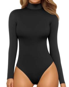 lot 2118 image: MANGOPOP Womens Mock Turtle Neck Long Sleeve Tops Bodysuit Jumpsuit Black Large - Retail $25