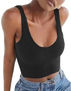 lot 2119 image: Artfish Womens Sleeveless Shirt Ribbed Fitted Scoop Neck Basic Crop Tank Top Cotton Black, M - Retail $17