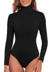 lot 2125 image: Mangopop Women Mock Turtle Neck Long Sleeve Tops Black Bodysuit Women Fashion Jumpsuit XX-Large - Retail $17