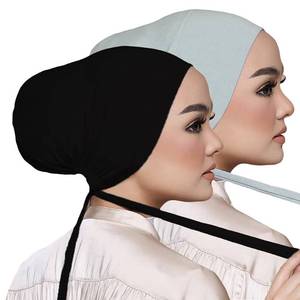 lot 2143 image: Hophor Black Hijab Scarf with Tie Back Muslim Veil Cap Woman Under Scarf Hijab Infinity Hair Cover(BlackGray) - Retail $14