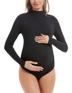 lot 2147 image: MOMOOD Maternity Bodysuit for Photoshoot Mock Neck Long Sleeve Slim Fit Pregnant Bodysuit Leotard Black M - Retail $31