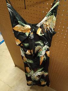 lot 2155 image: Dokotoo Summer Dress for Women Floral Print Spaghetti Strap Satin Dresses Bohemian Split Sundress Sleeveless V Neck Tie Front Beach Party Cut Out Maxi Long Dress Black X-Large - Retail $0