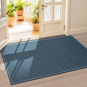 lot 3602 image: LEKEEPGO Door Mat 36x59, Non Slip Door Mat Indoor Entrance, Rubber Backing Front Indoor Doormat Washable Absorbent Low-Profile Entryway Entry Resist Dirt Inside Door Mats, Cyan Blue - Retail $71