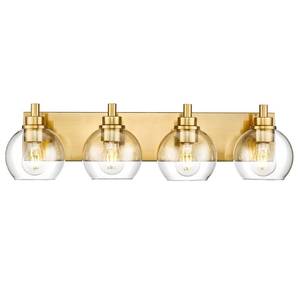 lot 3604 image: METWET Bathroom Light Fixtures, 4 Light Brushed Gold Vanity Light, 26 Inch Modern Wall Sconces with Globe Clear Glass Shade, Vanity Lighting Fixtures Over Mirror, VL195-BG-CL-4 - Retail $120