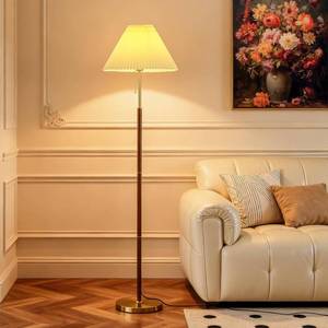 lot 3607 image: Pleated Lampshade Tall Floor Lamp for Living Room Corner Bedroom Bedside Office, Brown Pole Lamp, Bright 12W Dimming Reading Light, Modern Cute Unique Retro Standing lamp,Farmhouse Vintage Home Decor - Retail $77