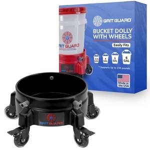 lot 3610 image: Grit Guard Bucket Dolly with Wheels - Rolling Detailing Wash Bucket with 5 Wheels and 2 Locking Casters Compatible with 2.5, 4, 5 and 6 Gallon Buckets (Black, 3 Roller Bearing) - Retail $70