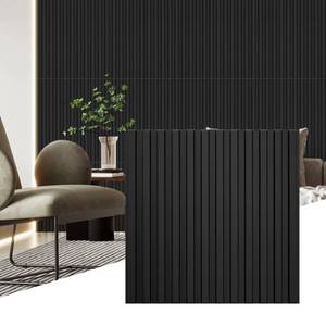 lot 3615 image: STICKGOO Slat Wall Panel, 3D Wall Panels for Interior Wall Decor PVC Fluted Textured Panel 12-Tile 19.7 x 19.7in - Black - Retail $50