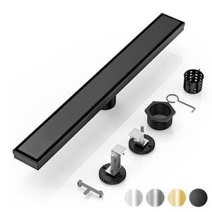 lot 3616 image: DLONE Linear Shower Drain  24 AISI 304 Stainless Steel Shower Drain, Matte Black Linear Drain with Tile Insert Panel & Adjustable Feet, Long Rectangle Shower Floor Drain in Bathroom, Balcony, etc - Retail $50