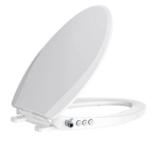 lot 3621 image: Clirass Bidet Toilet Seat, Soft Close Elongated Toilet Seat, Button control FemininePosterior Wash Switch, Knob Control Water Pressure,White Bidet Seat Attachment with Brass inlet Easy Installation - Retail $70